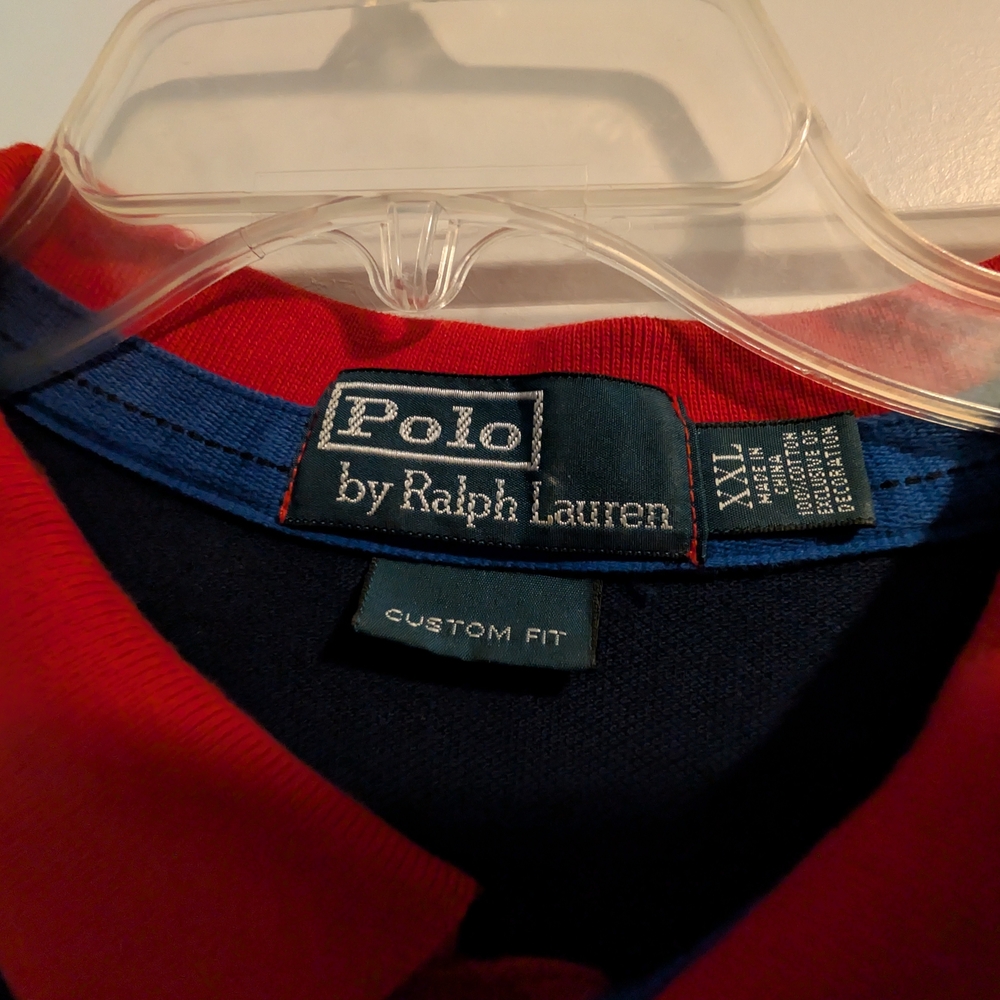 VTG Polo Ralph Lauren 2XL Custom Fit Polo Blue Crest Patch Metal Button - Picture 3 of 12
